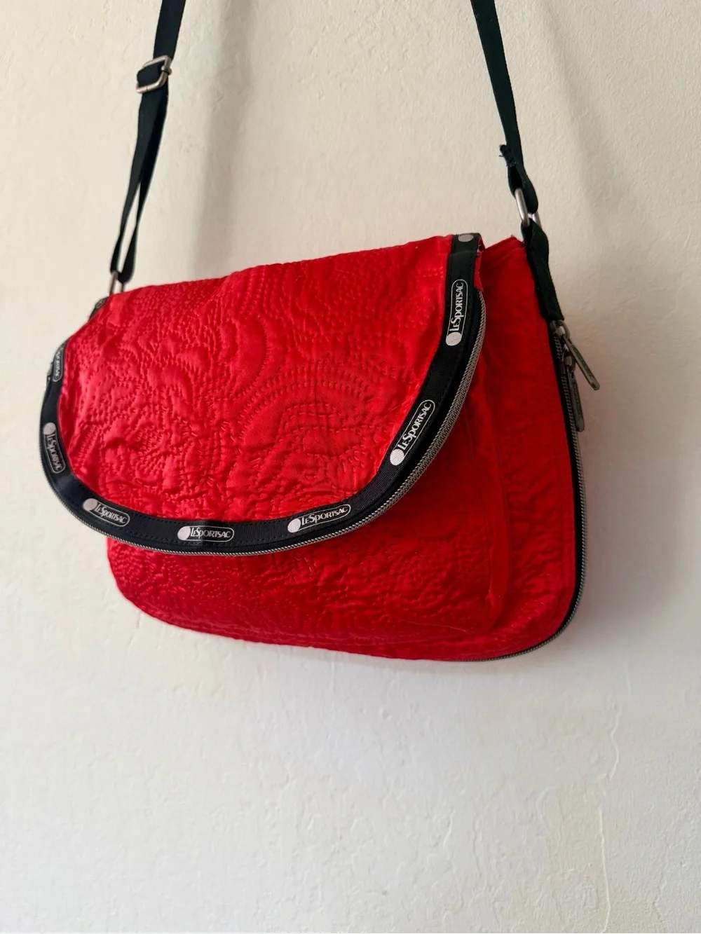 LeSportsac Red Colette Expandable Quilted Messenger Crossbody Bag